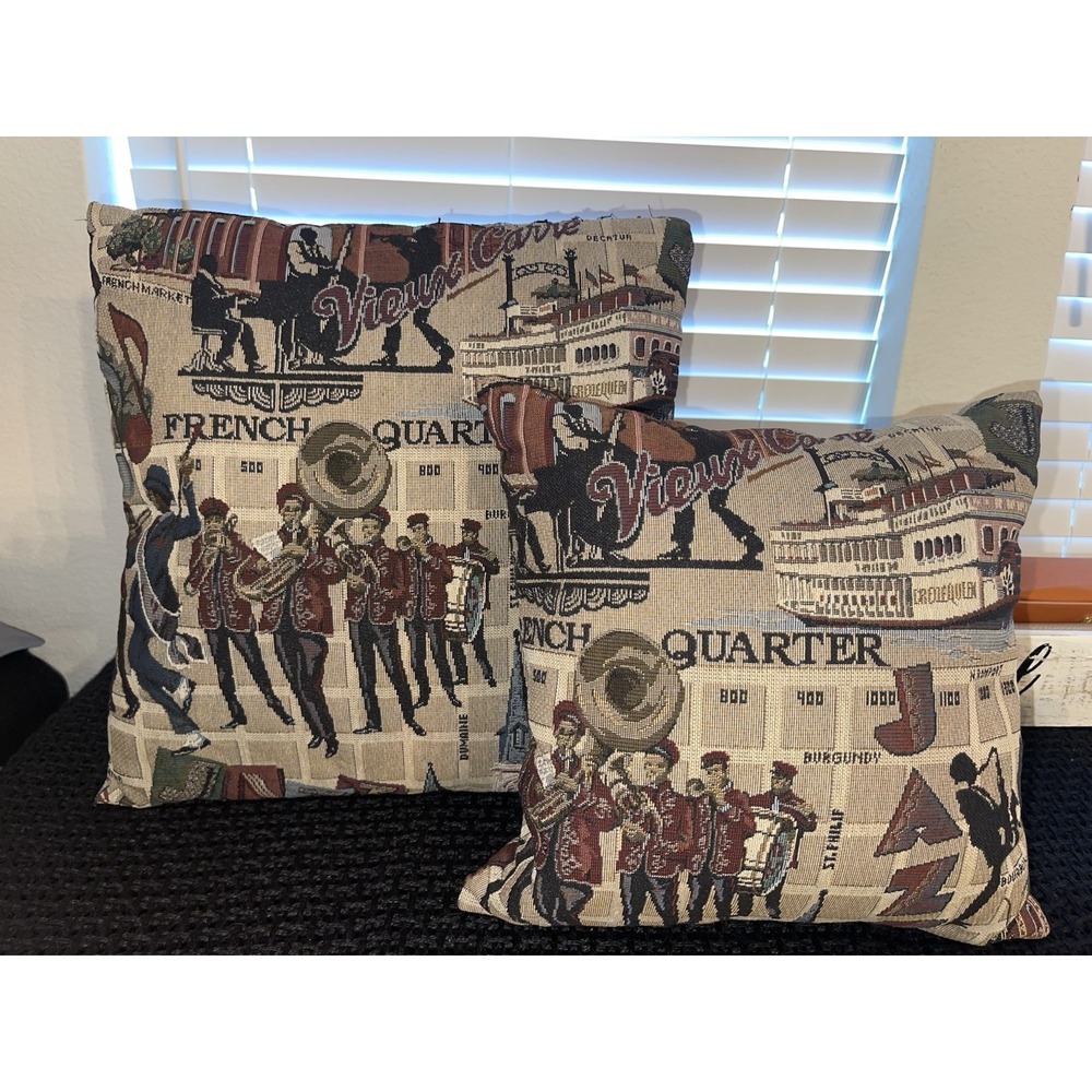 Vintage New Orleans Jazz Themed Tapestry Pillows - Set Of‎ 2